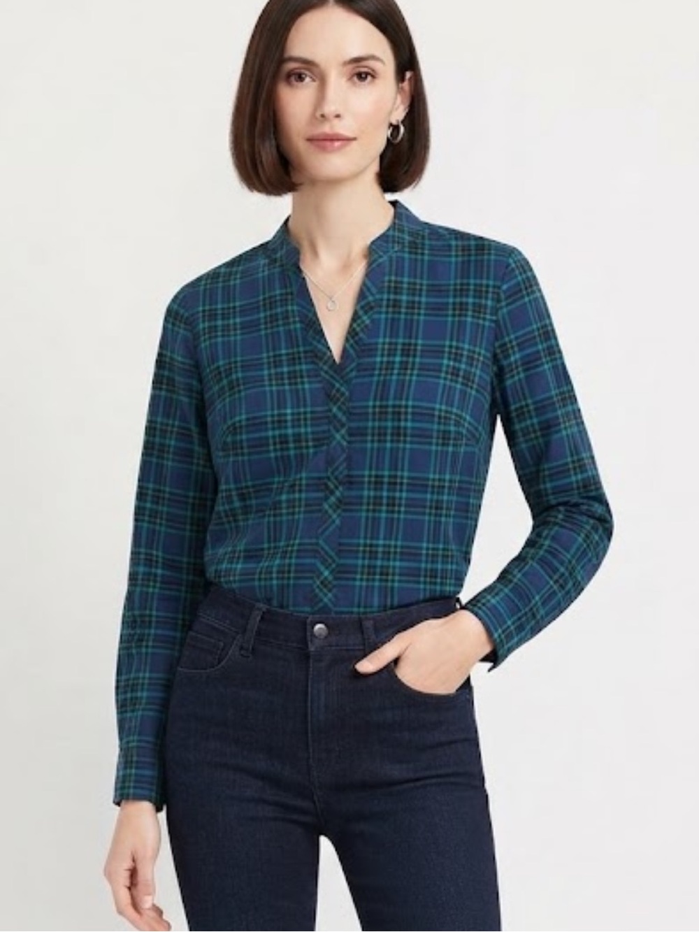 NWOT Talbots plaid blue green black blouse
